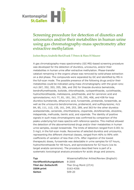 Screening Procedure for Detection of Diuretics And