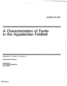 NUREG/CR-1621, "Characterization of Faults in Appalachian Foldbelt."