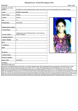 Missing Person - Period Wise Report (CIS) 08/06/2020 Page 1 of 49