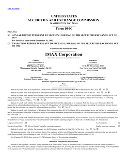 IMAX Corporation (Exact Name of Registrant As Specified in Its Charter)