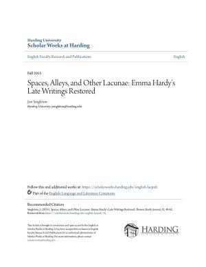 Emma Hardy's Late Writings Restored Jon Singleton Harding University, Jsingleton@Harding.Edu