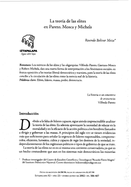 La Teoría De Las Elites En Pareto, Mosca Y Michels