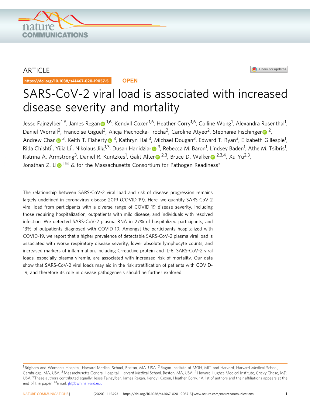 SARS-Cov-2 Viral Load Is Associated with Increased Disease Severity and Mortality