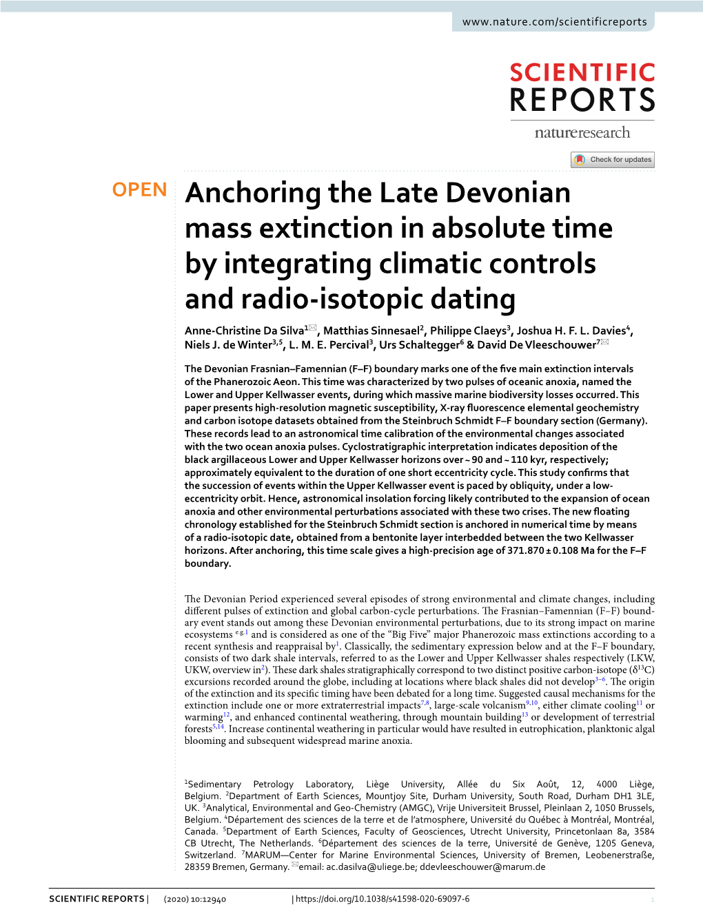 Anchoring the Late Devonian Mass Extinction in Absolute Time By