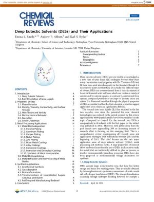 Deep Eutectic Solvents (Dess) and Their Applications Emma L