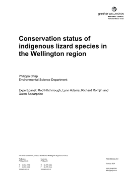 Conservation Status of Indigenous Lizard Species in the Wellington Region