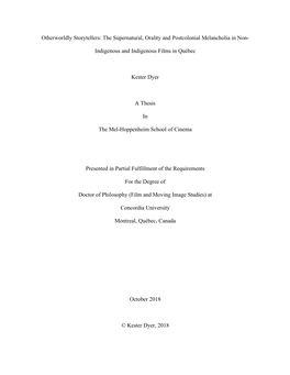 The Supernatural, Orality and Postcolonial Melancholia in Non