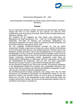 Delmenhorster Bibliographie 1741 Bis 2020