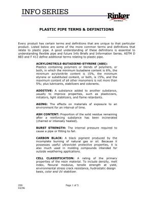 Plastic Pipe Terms & Definitions