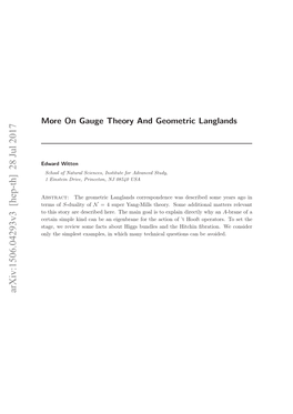More on Gauge Theory and Geometric Langlands