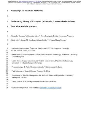 Evolutionary History of Carnivora (Mammalia, Laurasiatheria) Inferred