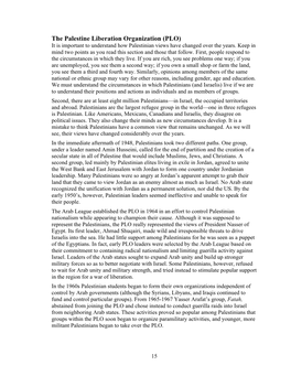 The Palestine Liberation Organization (PLO) It Is Important to Understand How Palestinian Views Have Changed Over the Years