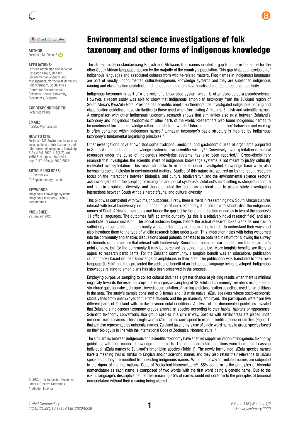 Environmental Science Investigations of Folk Taxonomy and Other Forms Of