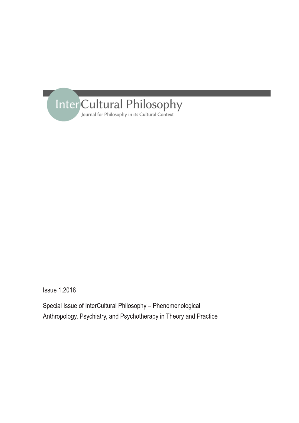 Issue 1.2018 Special Issue of Intercultural Philosophy