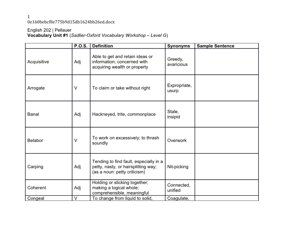 Vocabulary Unit #1 ( Sadlier-Oxford Vocabulary Workshop Level G )