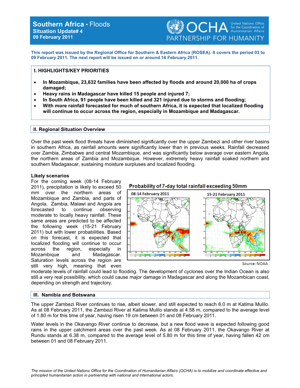 Southern Africa • Floods Situation Update# 4 09 February 2011