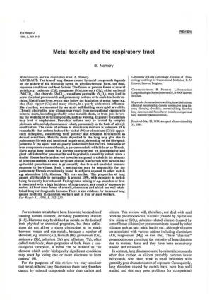 Metal Toxicity and the Respiratory Tract