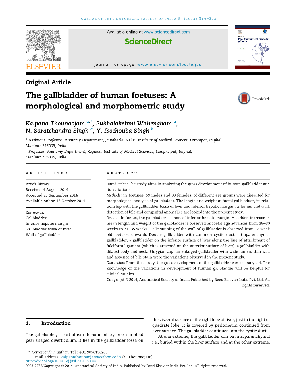 The Gallbladder of Human Foetuses: a Morphological and Morphometric Study