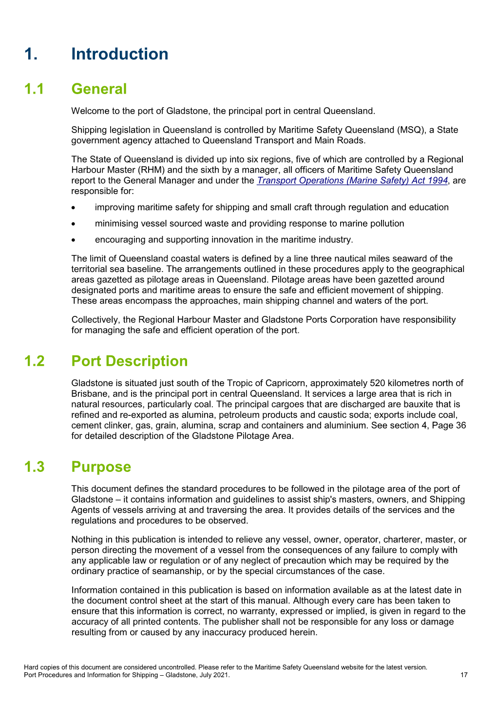 Port Procedures and Information for Shipping – Gladstone, July 2021