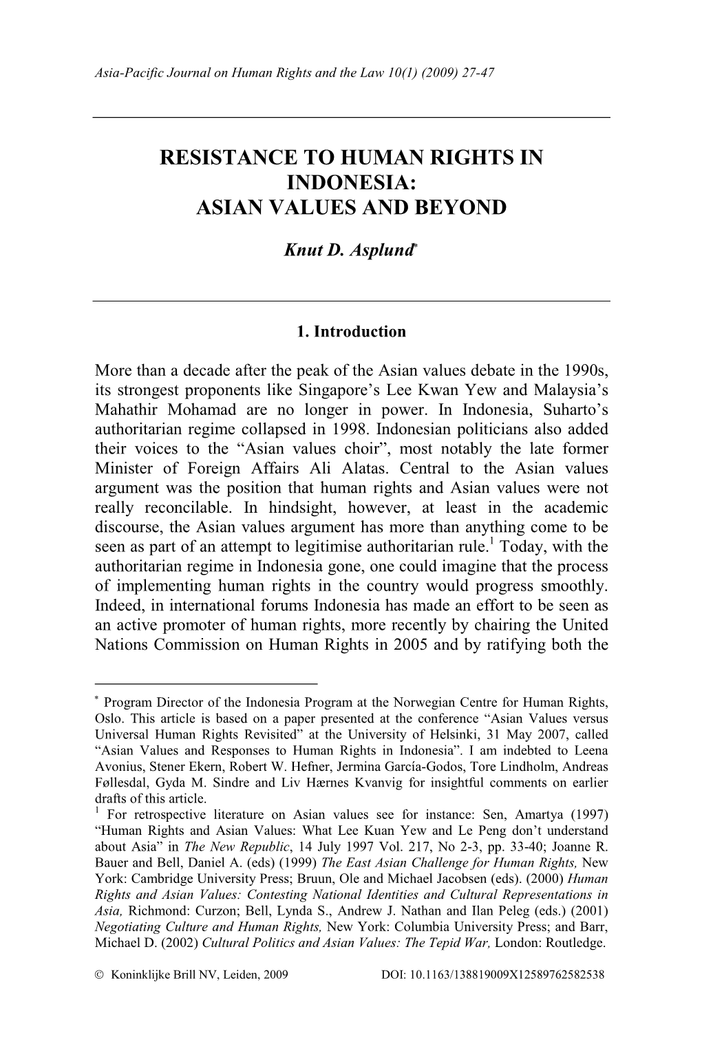 Resistance to Human Rights in Indonesia: Asian Values and Beyond