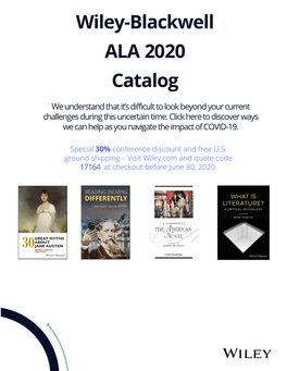 Wiley-Blackwell ALA 2020 Catalog