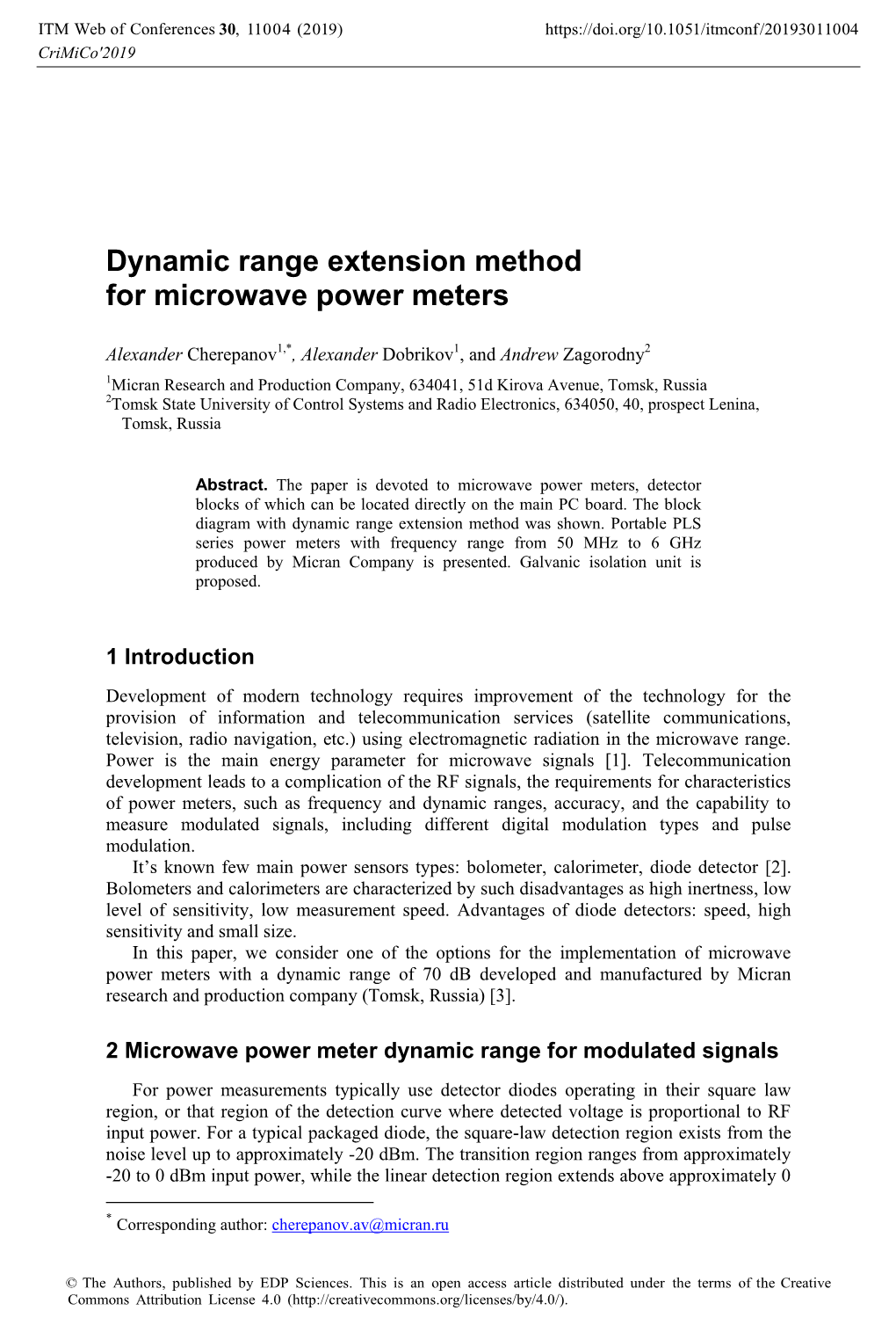 Dynamic Range Extension Method for Microwave Power Meters