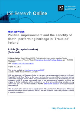 Political Imprisonment and the Sanctity of Death: Performing Heritage in ‘Troubled’ Ireland