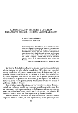 La Dramatizacion Del Exilio Y La Guerra En El Teatro Espanol (1808-1936): La Mirada De Goya
