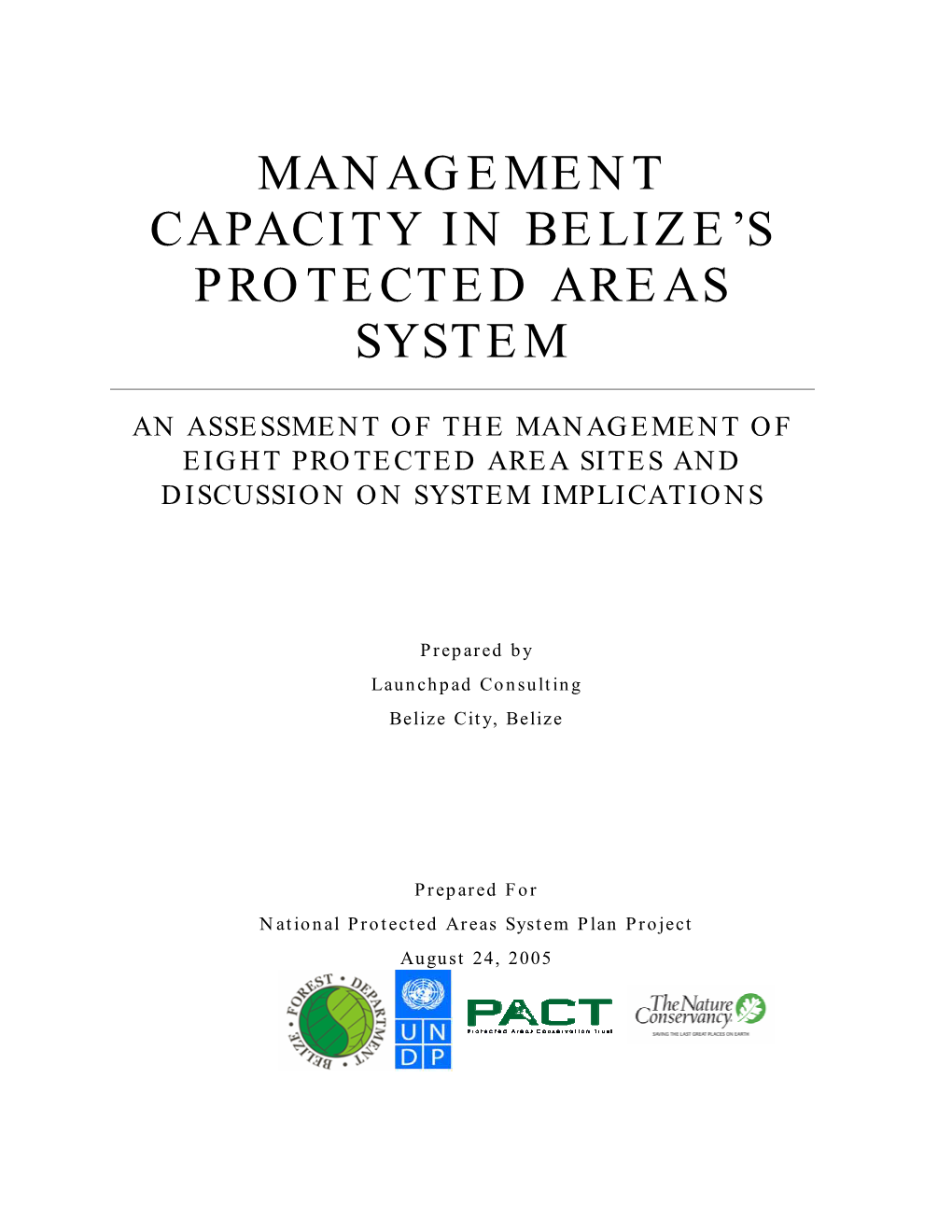 Management Capacity in Belize's Protected Areas