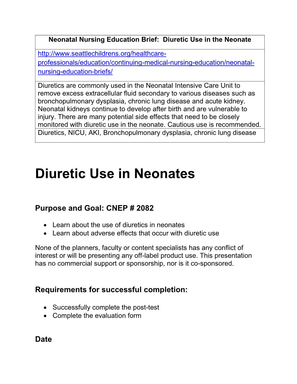 Diuretic Use in Neonates