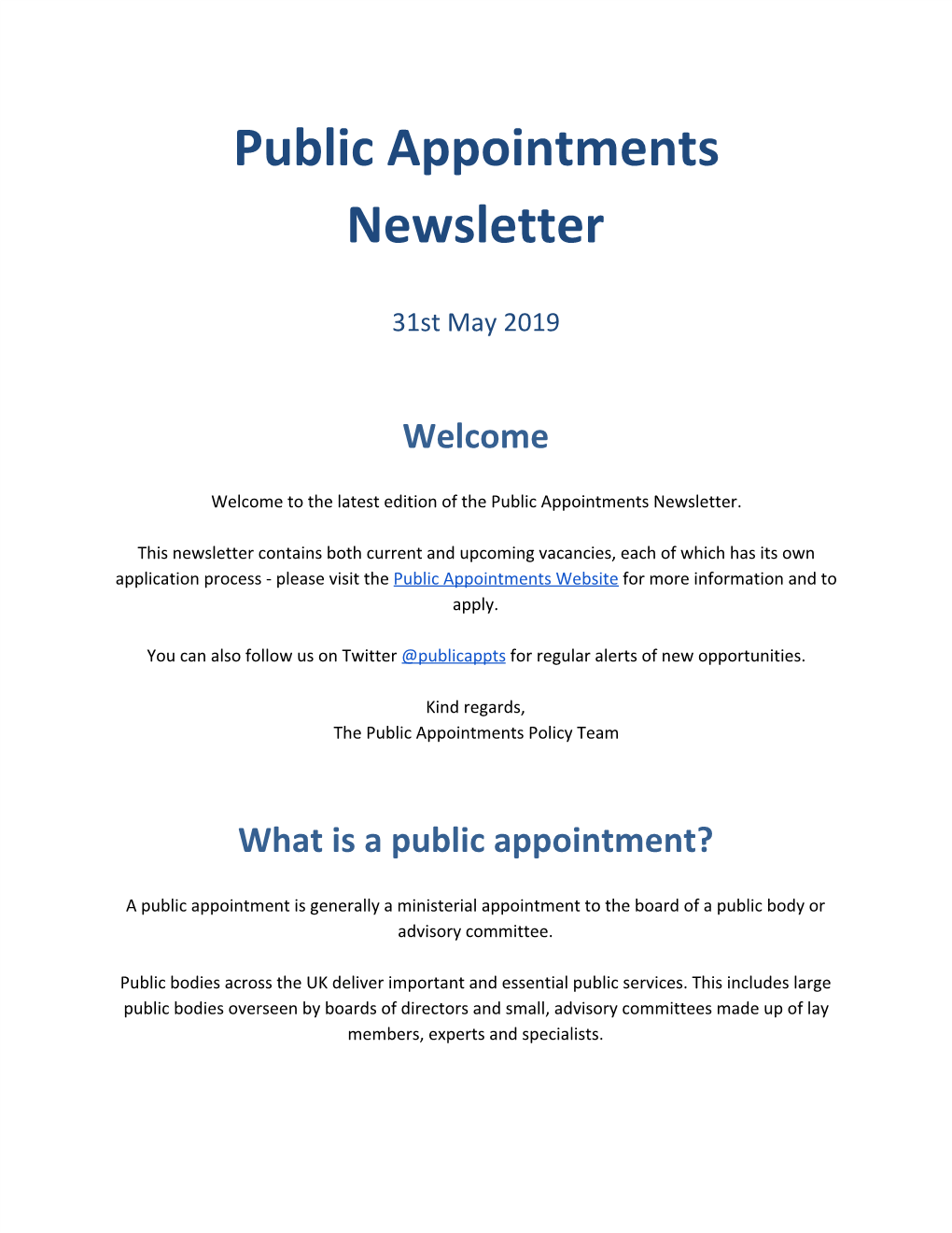 Public Appointments Newsletter