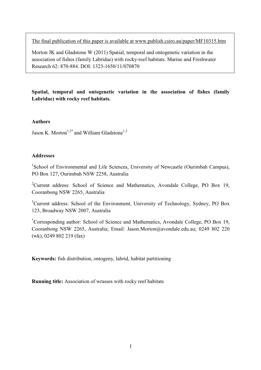 Chapter 3: Spatial & Temporal Variation in Labrid Assemblages