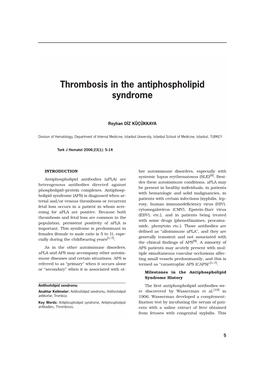 Thrombosis in the Antiphospholipid Syndrome