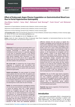 Effect of Endoscopic Argon Plasma Coagulation on Gastrointestinal