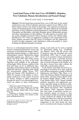 Land Snail Fauna Ofme Aure Cave (WMD007), Moindou, New Caledonia: Human Introductions and Faunal Changel