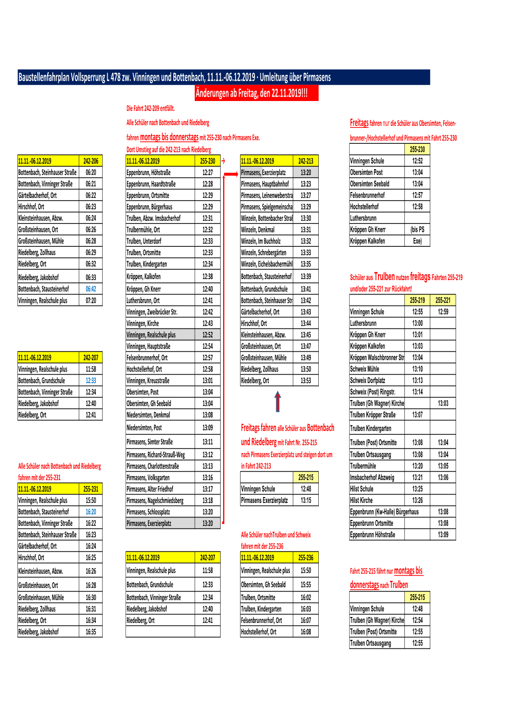 (2019 Geänderte Fahrten 242 255 11.11.-06.12
