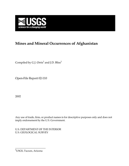 Mines and Mineral Occurrences of Afghanistan