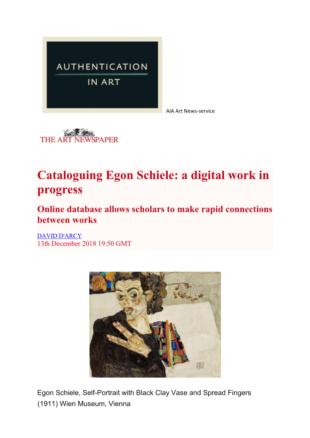 Cataloguing Egon Schiele: a Digital Work in Progress Online Database Allows Scholars to Make Rapid Connections Between Works