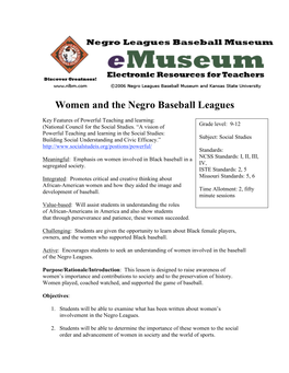 Women and the Negro Baseball Leagues