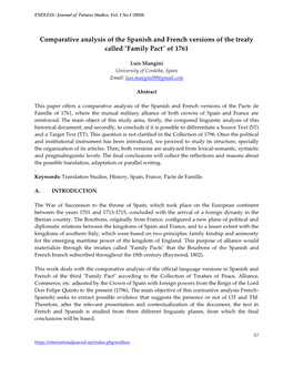 Comparative Analysis of the Spanish and French Versions of the Treaty Called "Family Pact" of 1761
