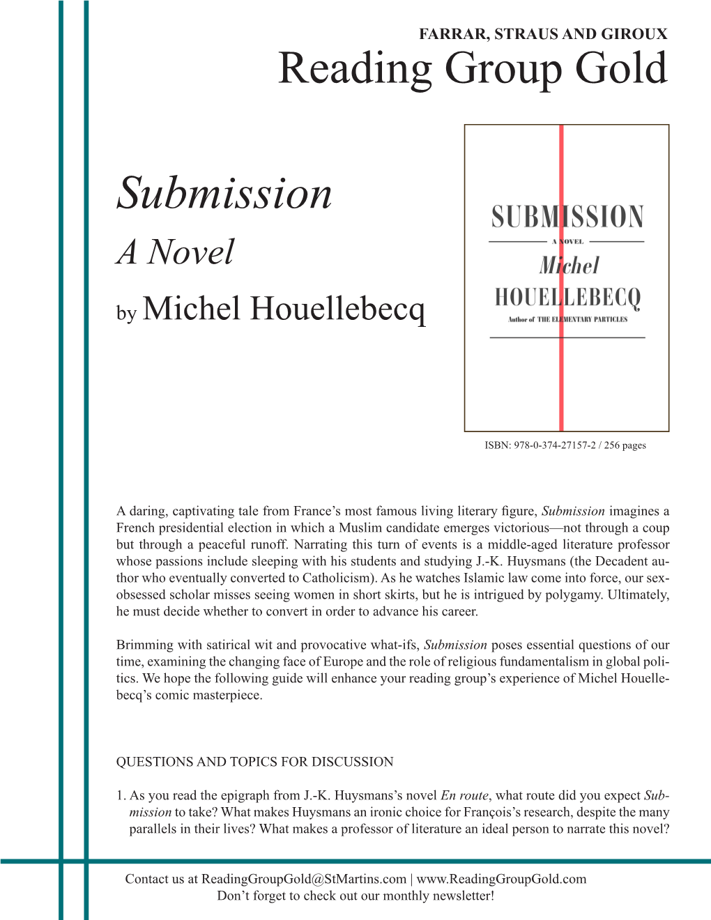 Submission a Novel by Michel Houellebecq