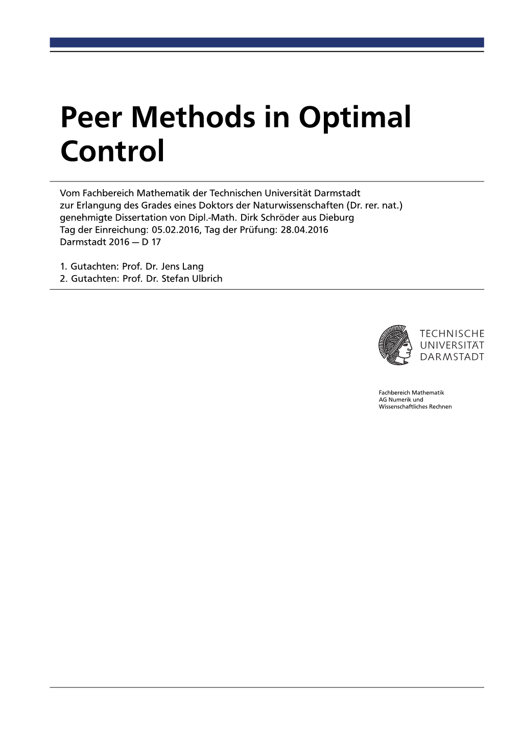 Peer Methods in Optimal Control