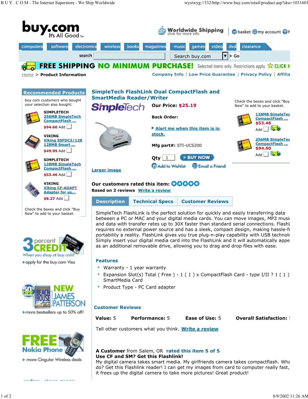 Simpletech Flashlink Dual Compactflash and Smartmedia