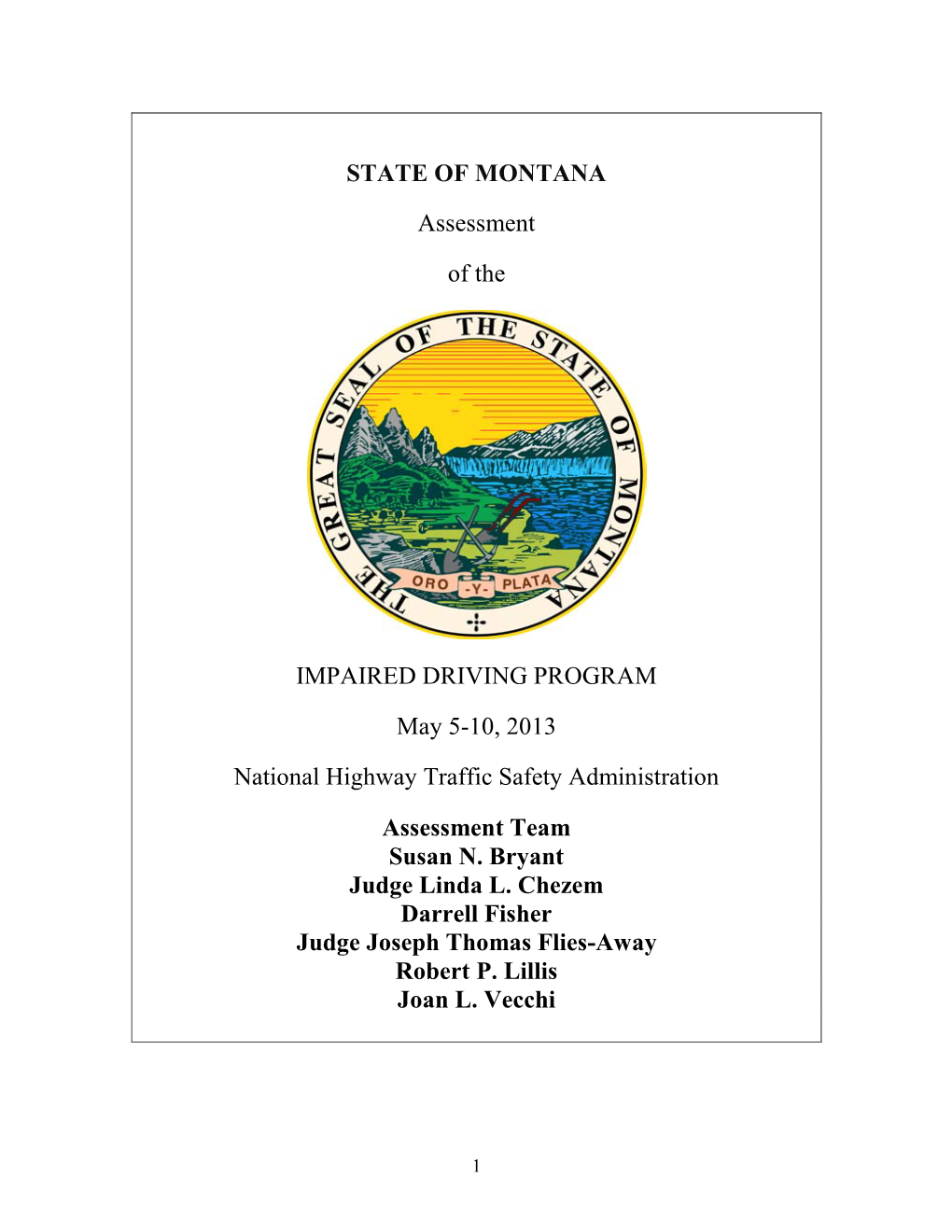 State of Montana Assessment of the Impaired Driving Program