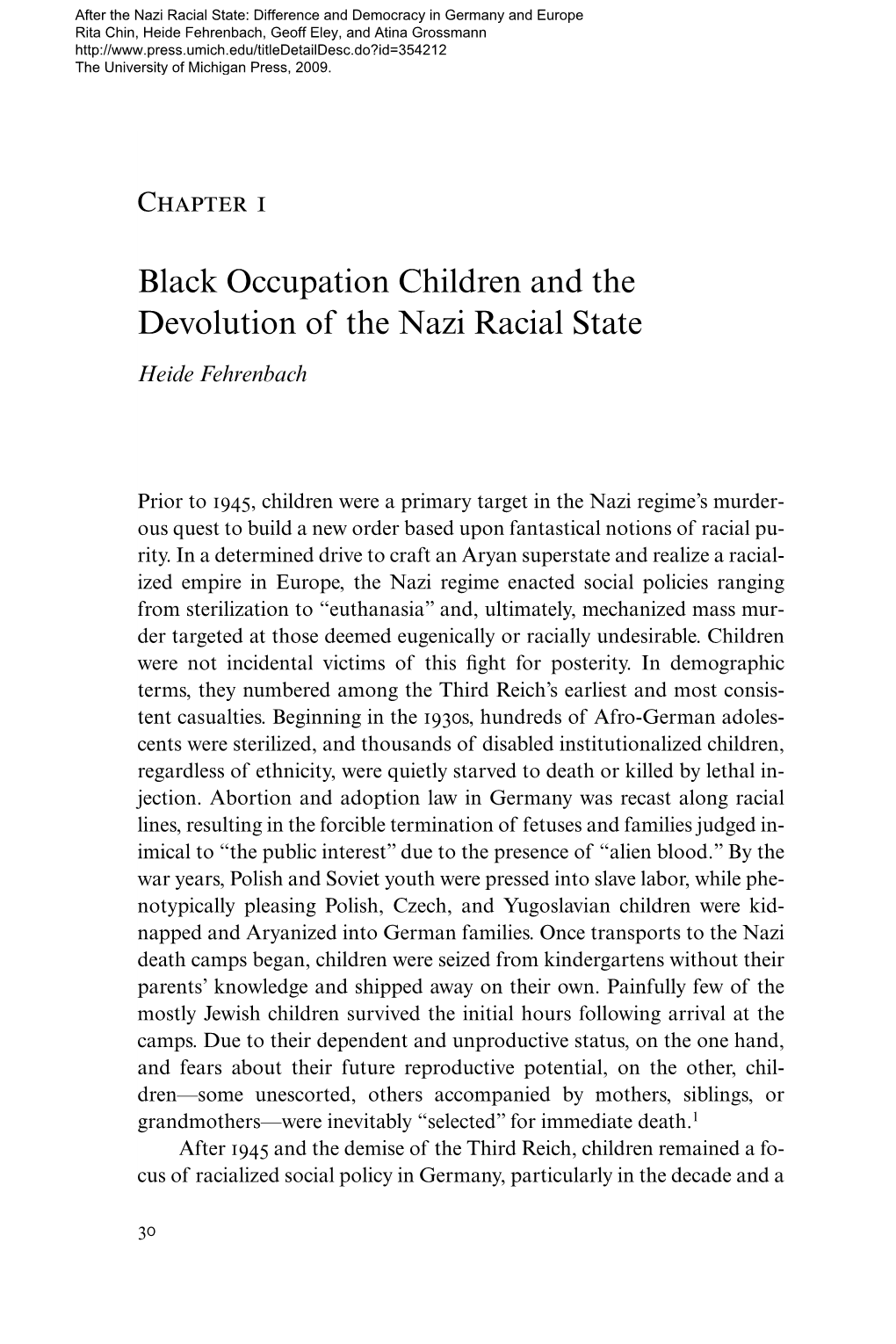 Black Occupation Children and the Devolution of the Nazi Racial State Heide Fehrenbach