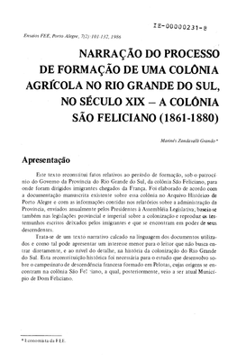 A Colônia São Feliciano (1861-1880)