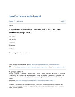 A Preliminary Evaluation of Calcitonin and PDN-21 As Tumor Markers for Lung Cancer
