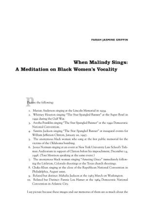 When Malindy Sings: a Meditation on Black Women’S Vocality