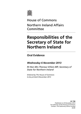 Responsibilities of the Secretary of State for Northern Ireland