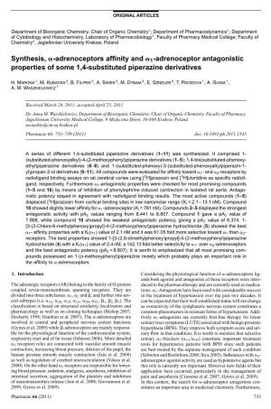 Adrenoceptor Antagonistic Properties of Some 1,4-Substituted Piperazine Derivatives